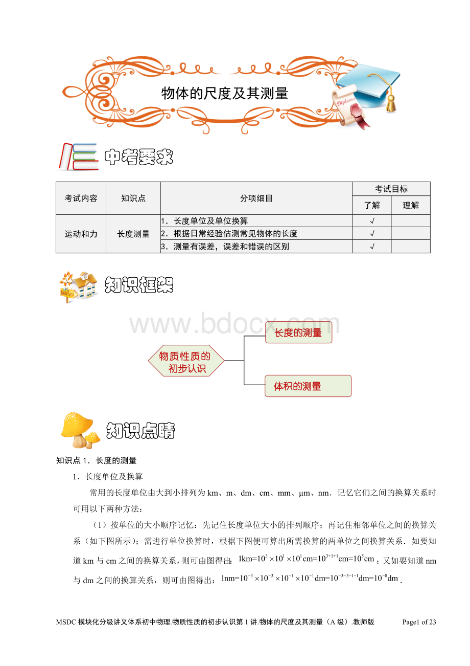 物体的尺度及其测量学生版A级Word文档格式.docx_第1页