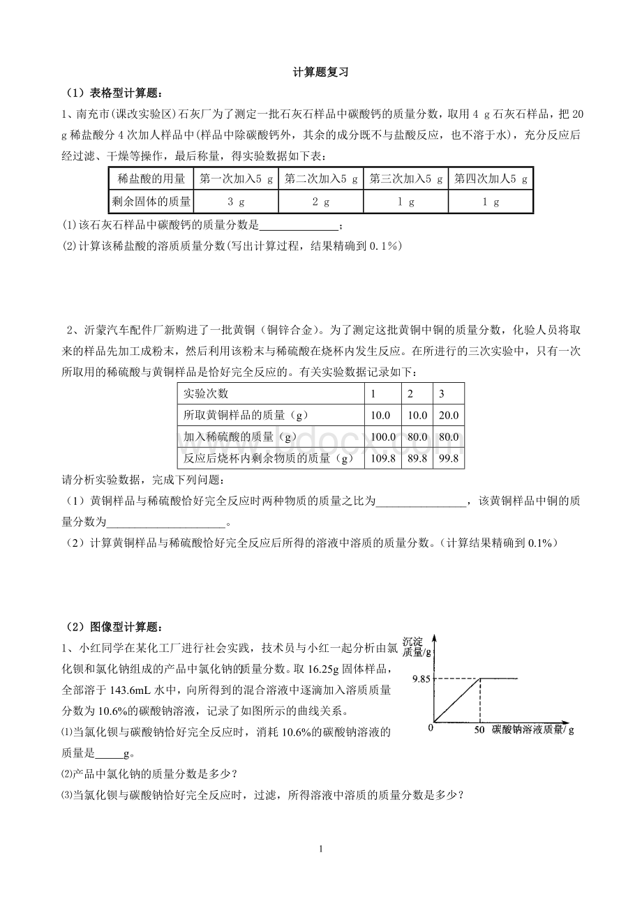 初中化学中考常考且易错计算题汇编Word格式文档下载.doc_第1页