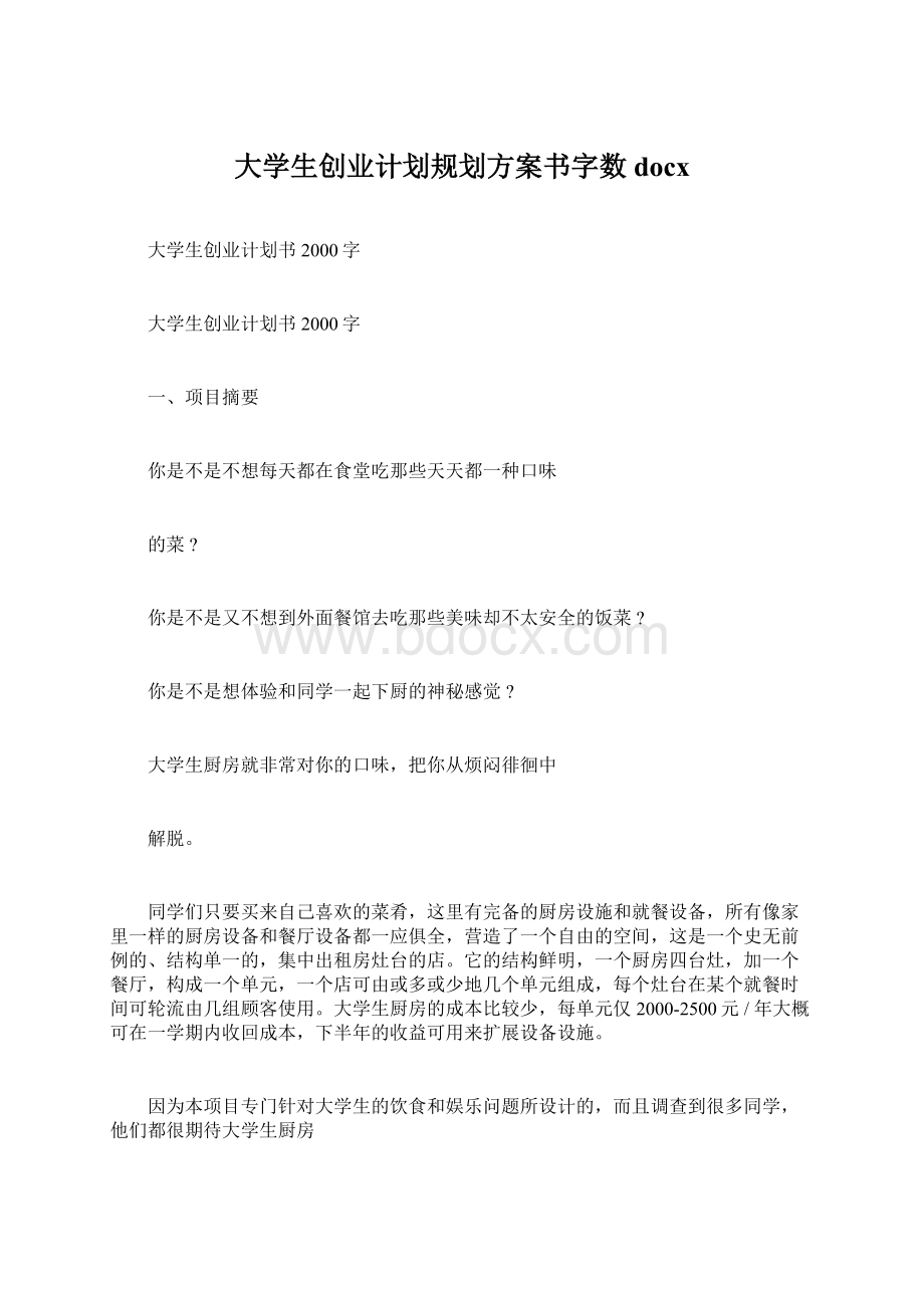 大学生创业计划规划方案书字数docx.docx