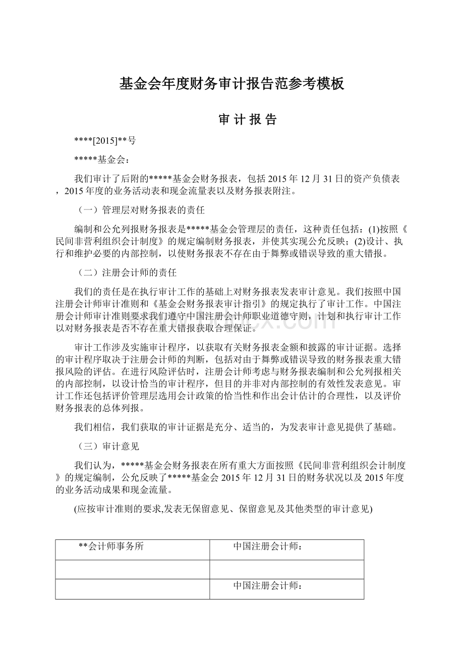 基金会年度财务审计报告范参考模板Word文档下载推荐.docx