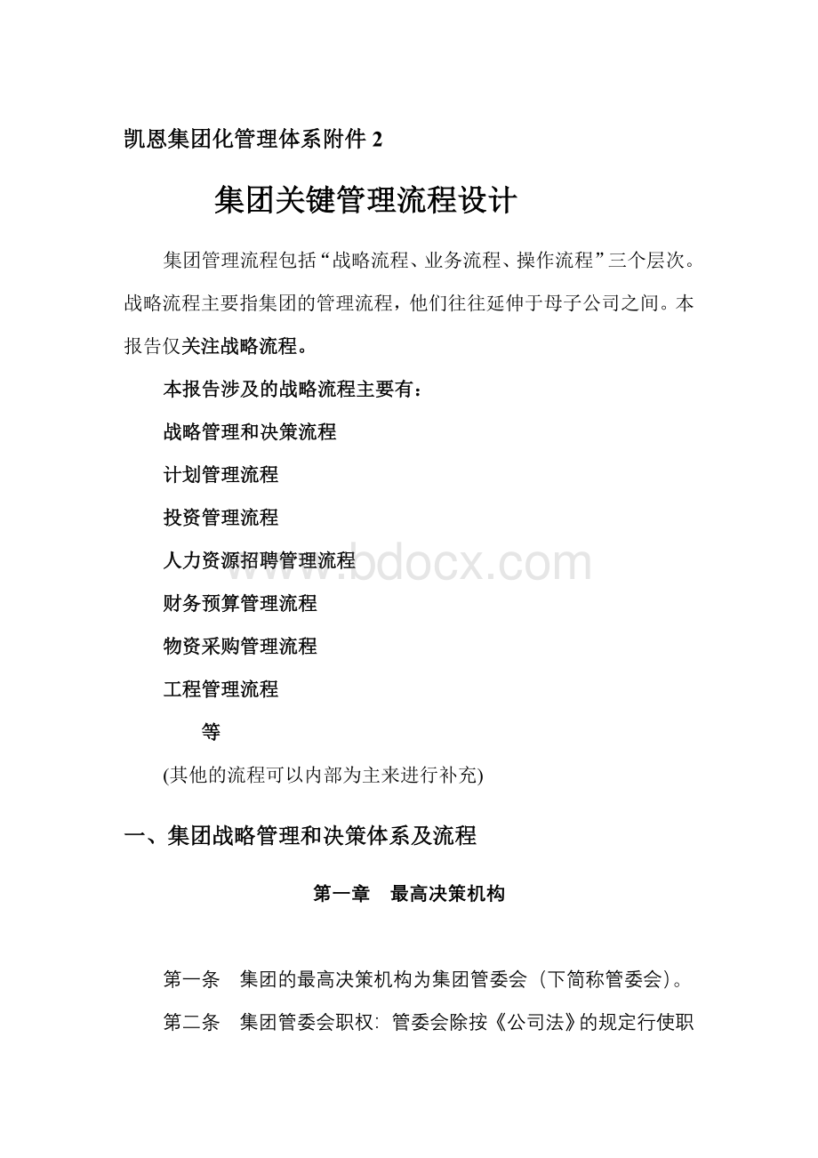 凯恩集团化管理体系附件2：管理流程设计Word文档格式.doc