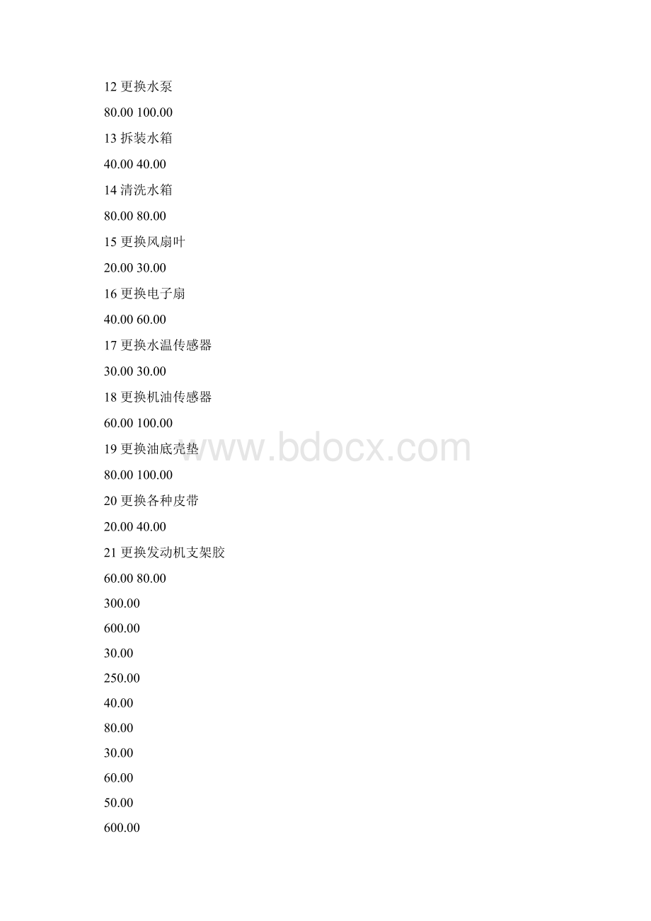 维修工时价格表Word下载.docx_第2页