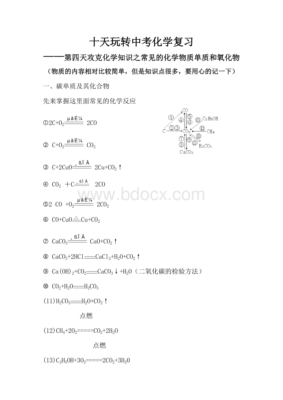 十天玩转中考化学复习第四天攻克化学知识之常见的化学物质单质和氧化物.doc_第1页