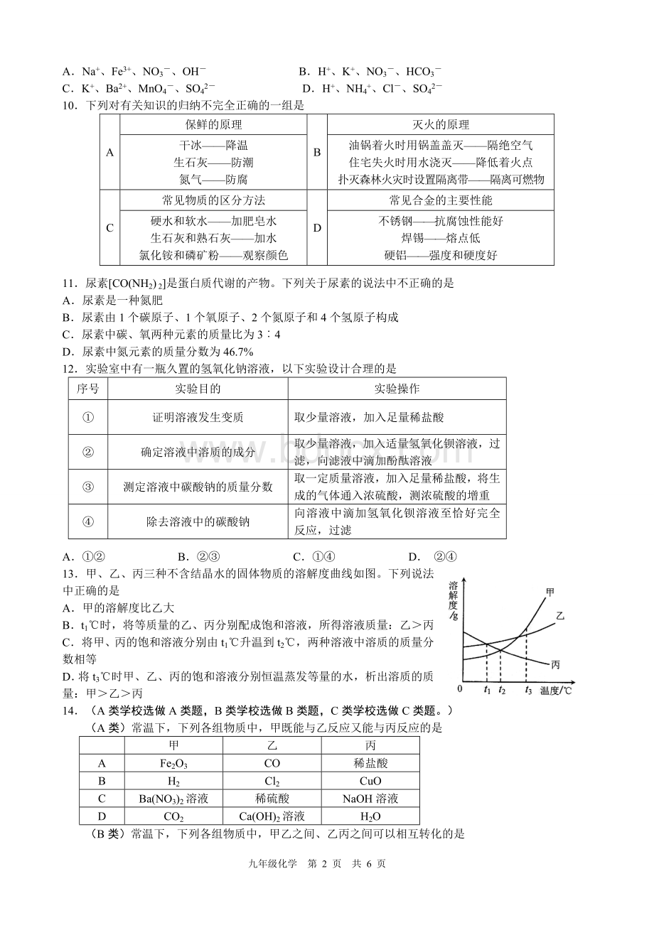 秦淮区2016中考化学一模.doc_第2页