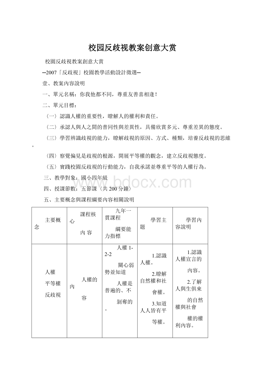 校园反歧视教案创意大赏.docx_第1页