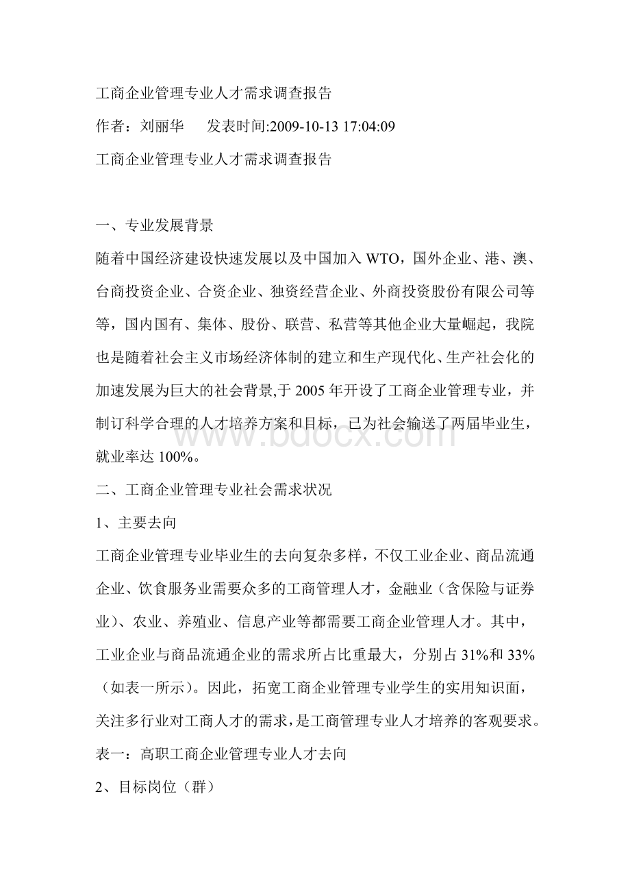 工商企业管理专业人才需求调查报告Word格式文档下载.doc