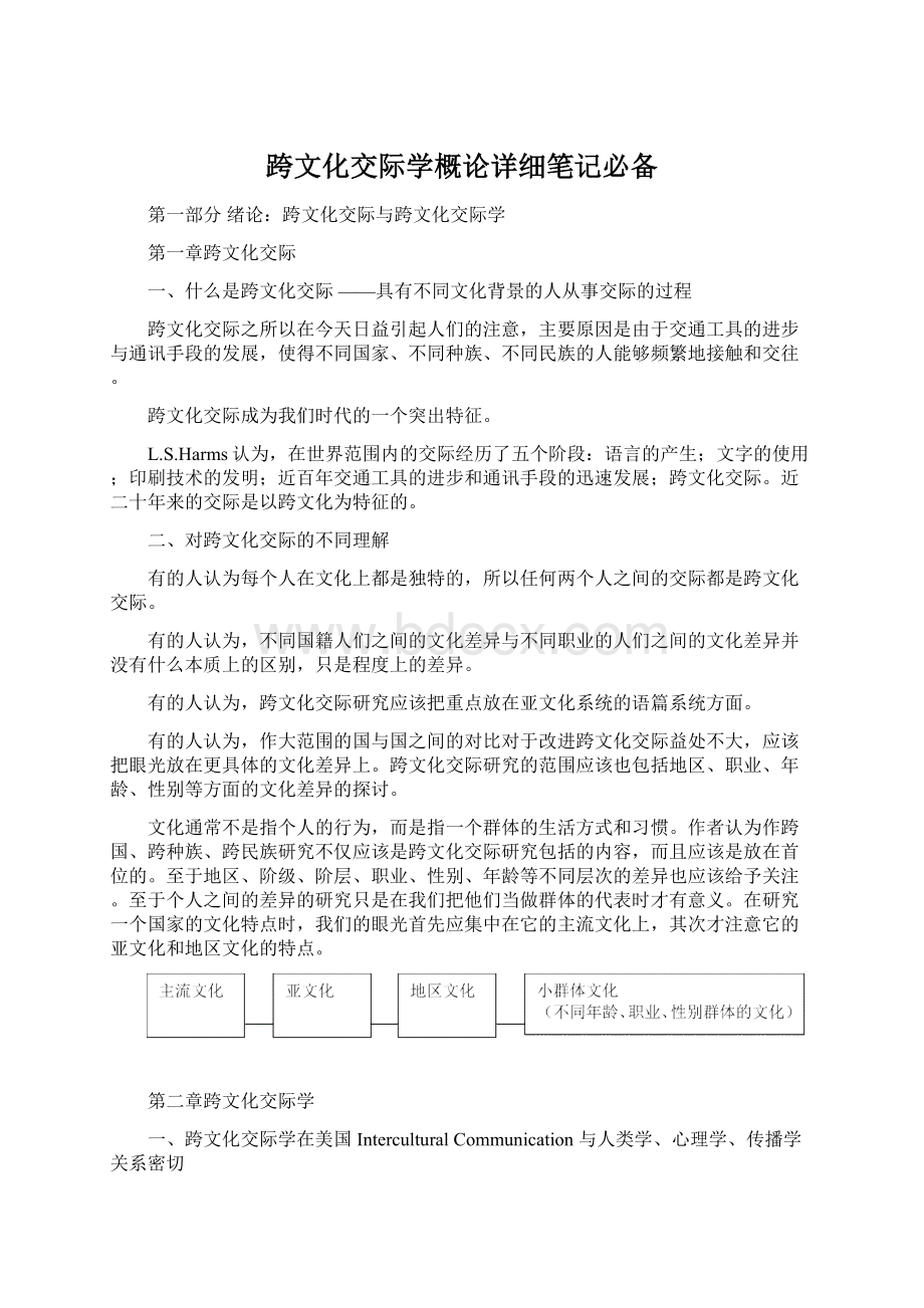 跨文化交际学概论详细笔记必备文档格式.docx