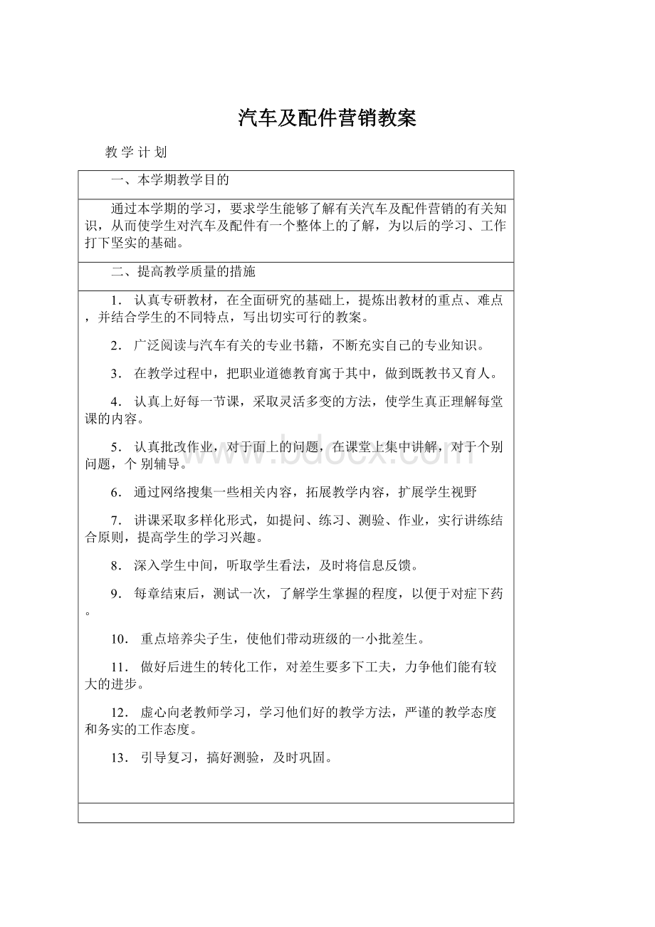 汽车及配件营销教案.docx_第1页