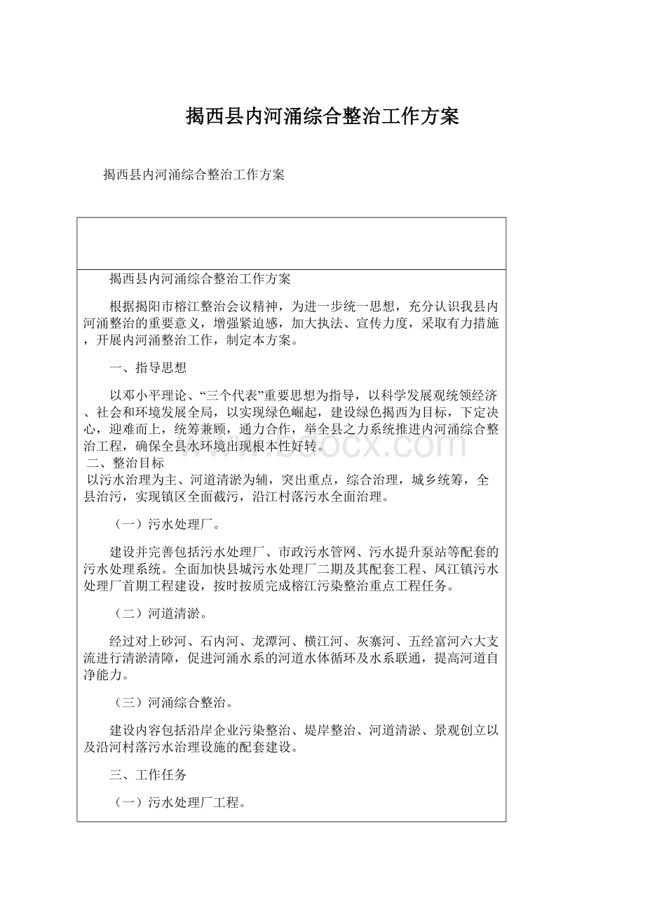 揭西县内河涌综合整治工作方案Word文件下载.docx