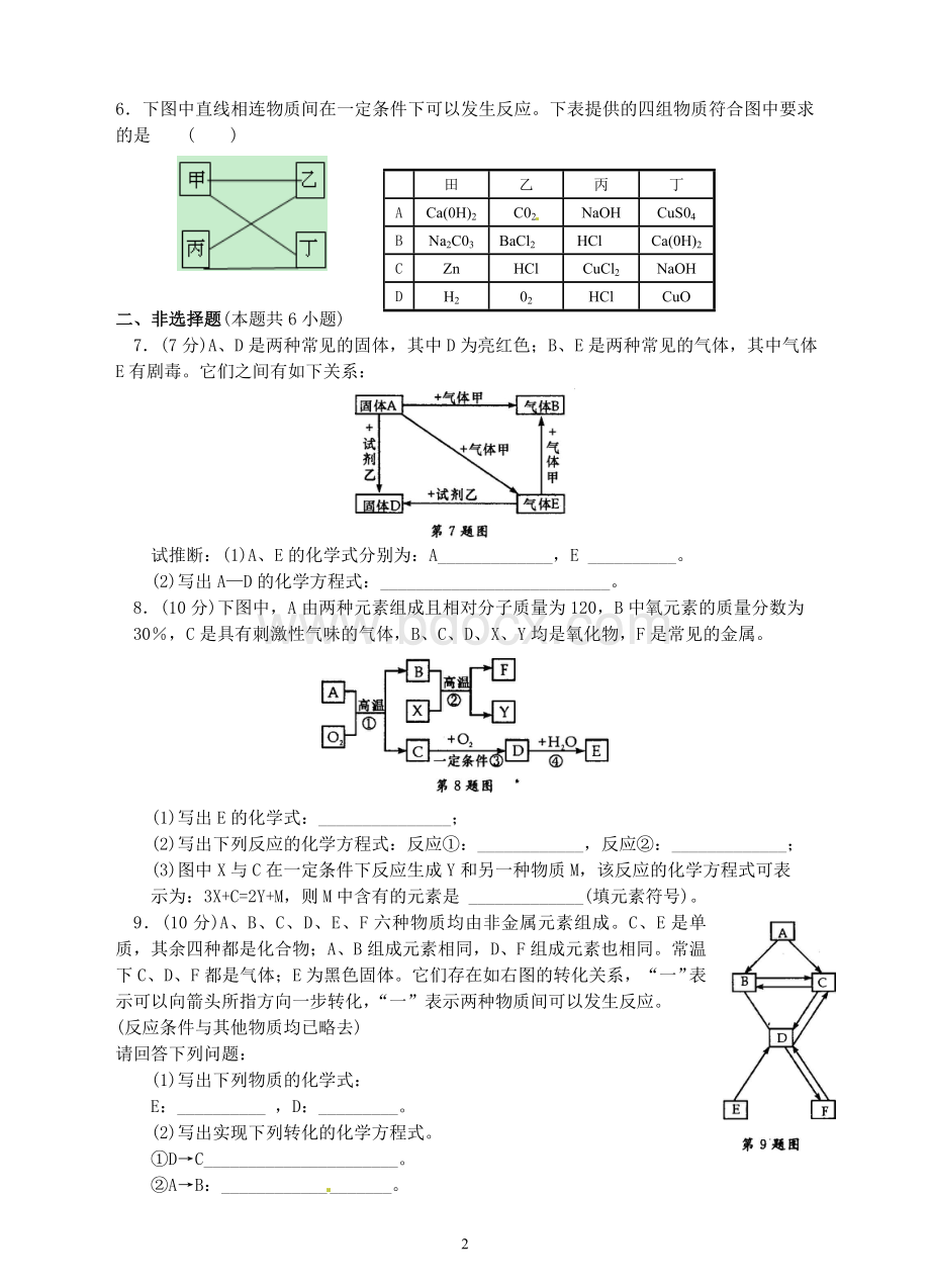 初三化学-物质推断题测试卷(有解析).doc_第2页