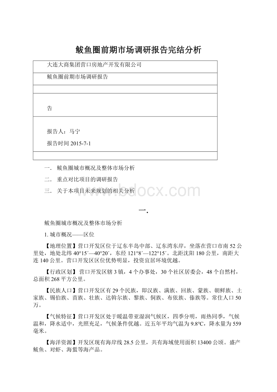 鲅鱼圈前期市场调研报告完结分析.docx