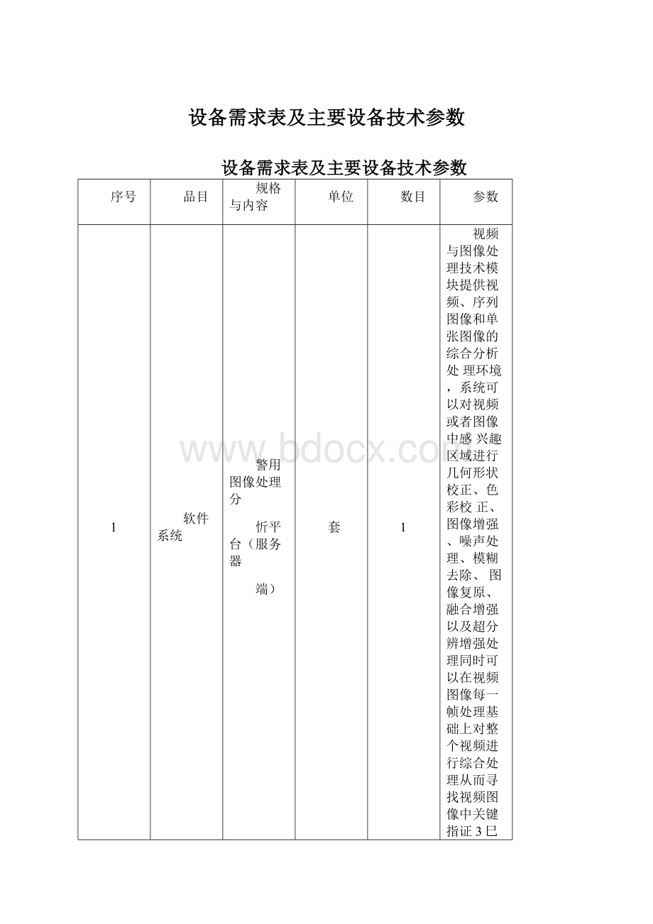 设备需求表及主要设备技术参数.docx