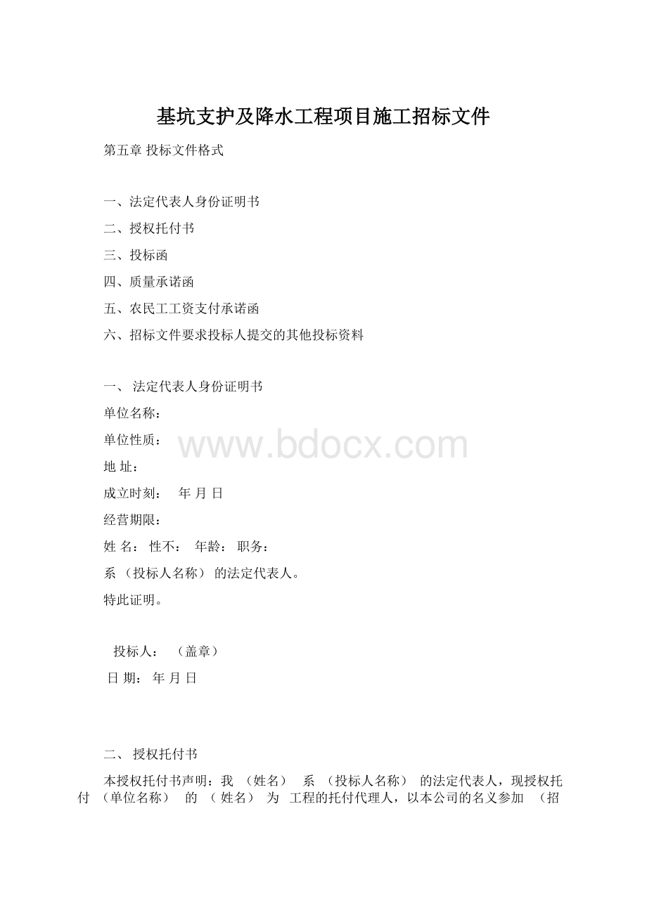 基坑支护及降水工程项目施工招标文件Word下载.docx