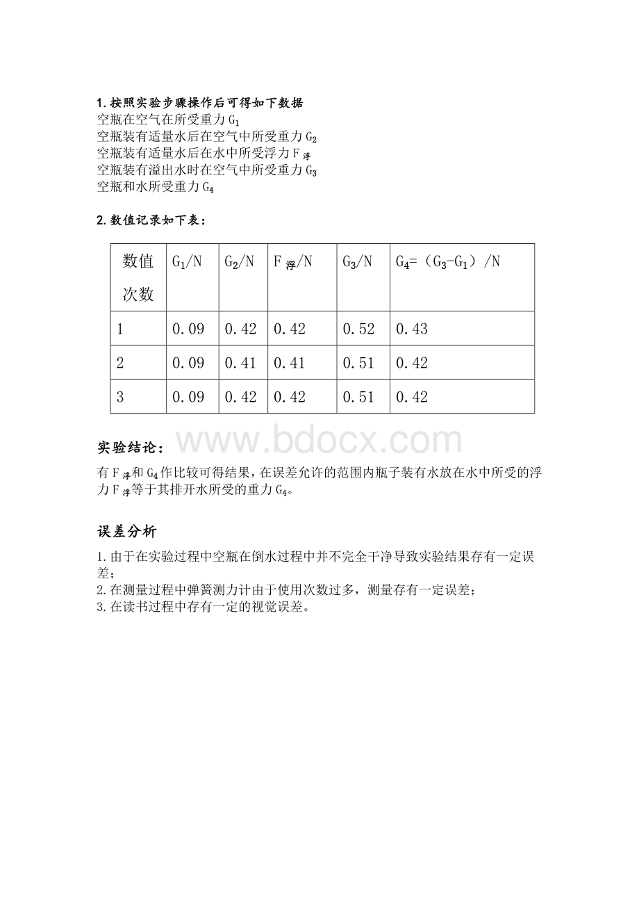 中学物理实验报告-实验三：阿基米德原理验证.doc_第3页