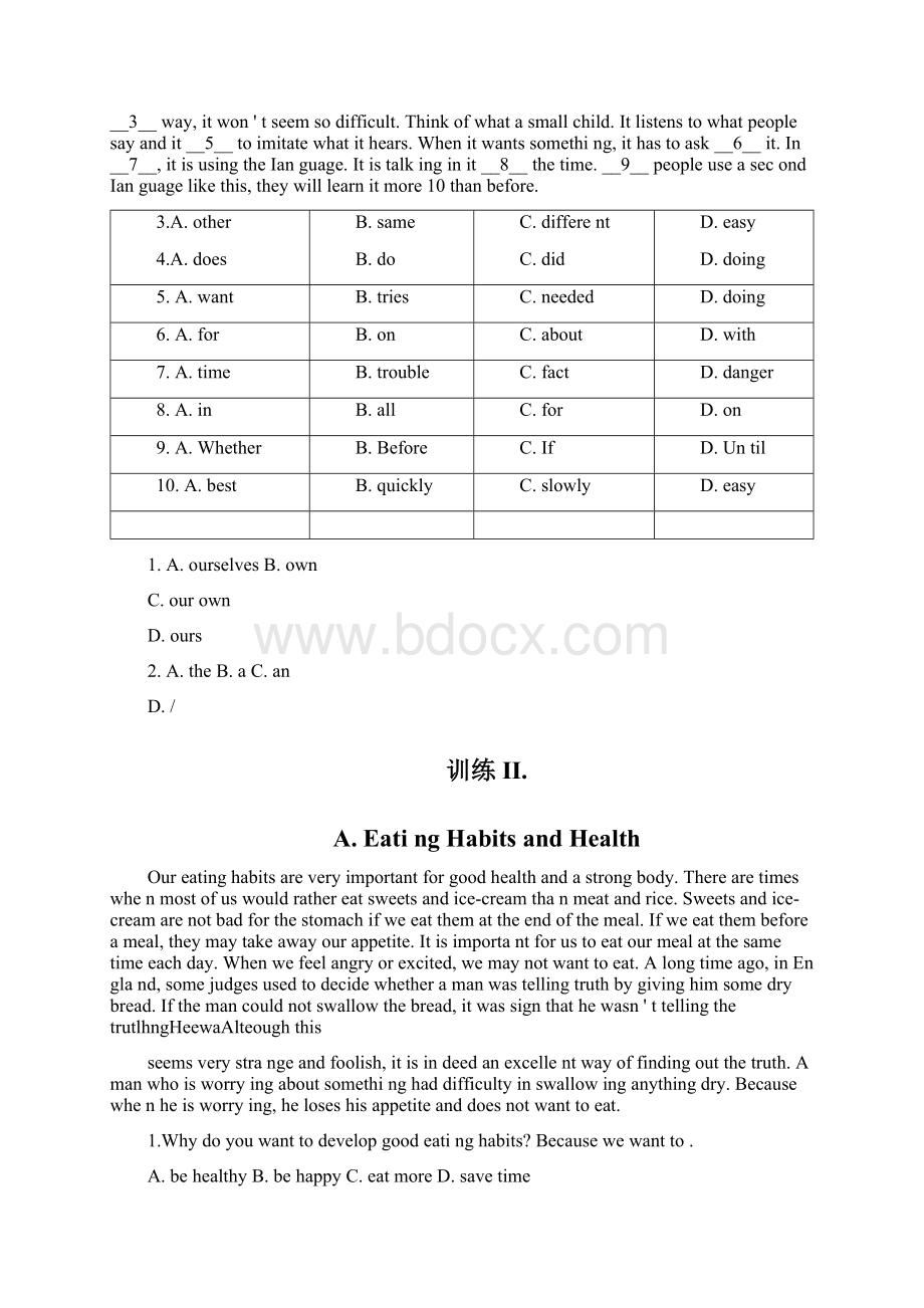 完整版七年级英语阅读理解与完型填空训练附答案Word文档格式.docx_第2页