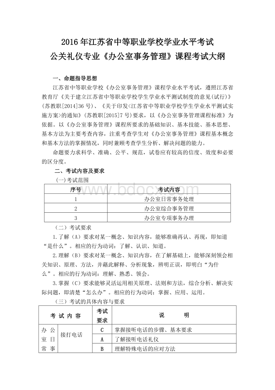 公关礼仪专业《办公室事务管理》课程考试大纲Word下载.doc