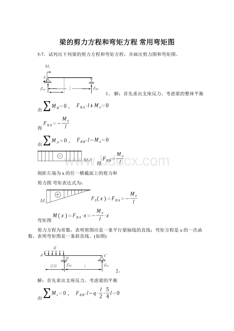 梁的剪力方程和弯矩方程常用弯矩图.docx_第1页