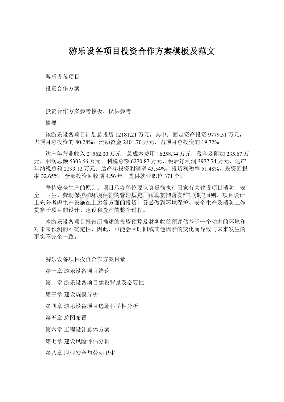 游乐设备项目投资合作方案模板及范文.docx