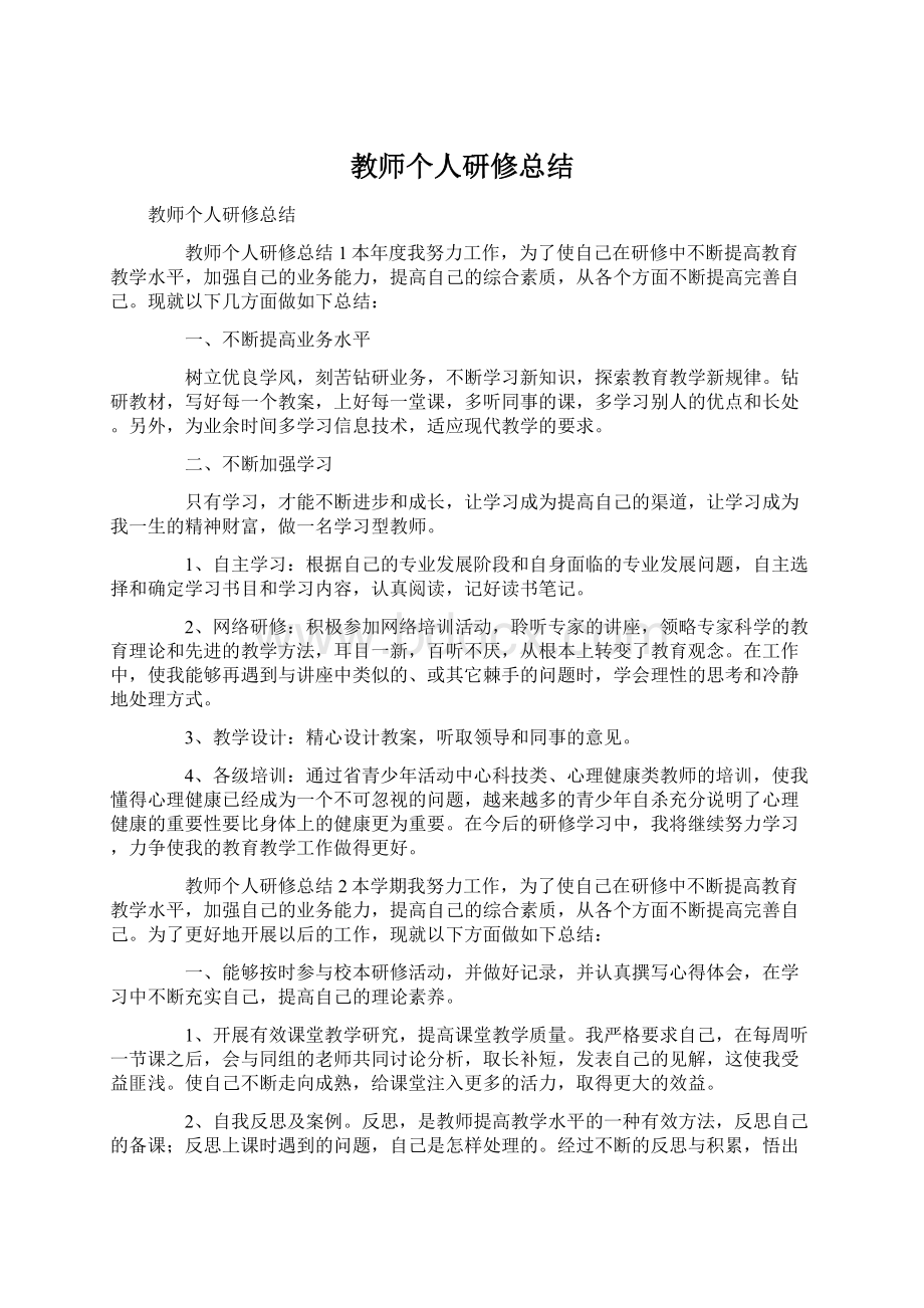 教师个人研修总结Word文档格式.docx