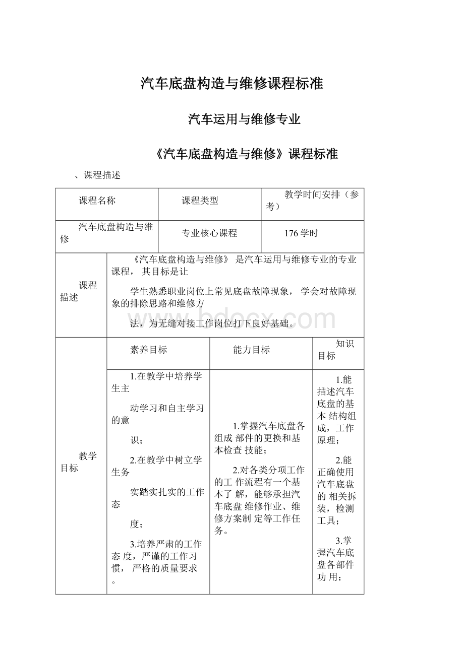 汽车底盘构造与维修课程标准Word下载.docx