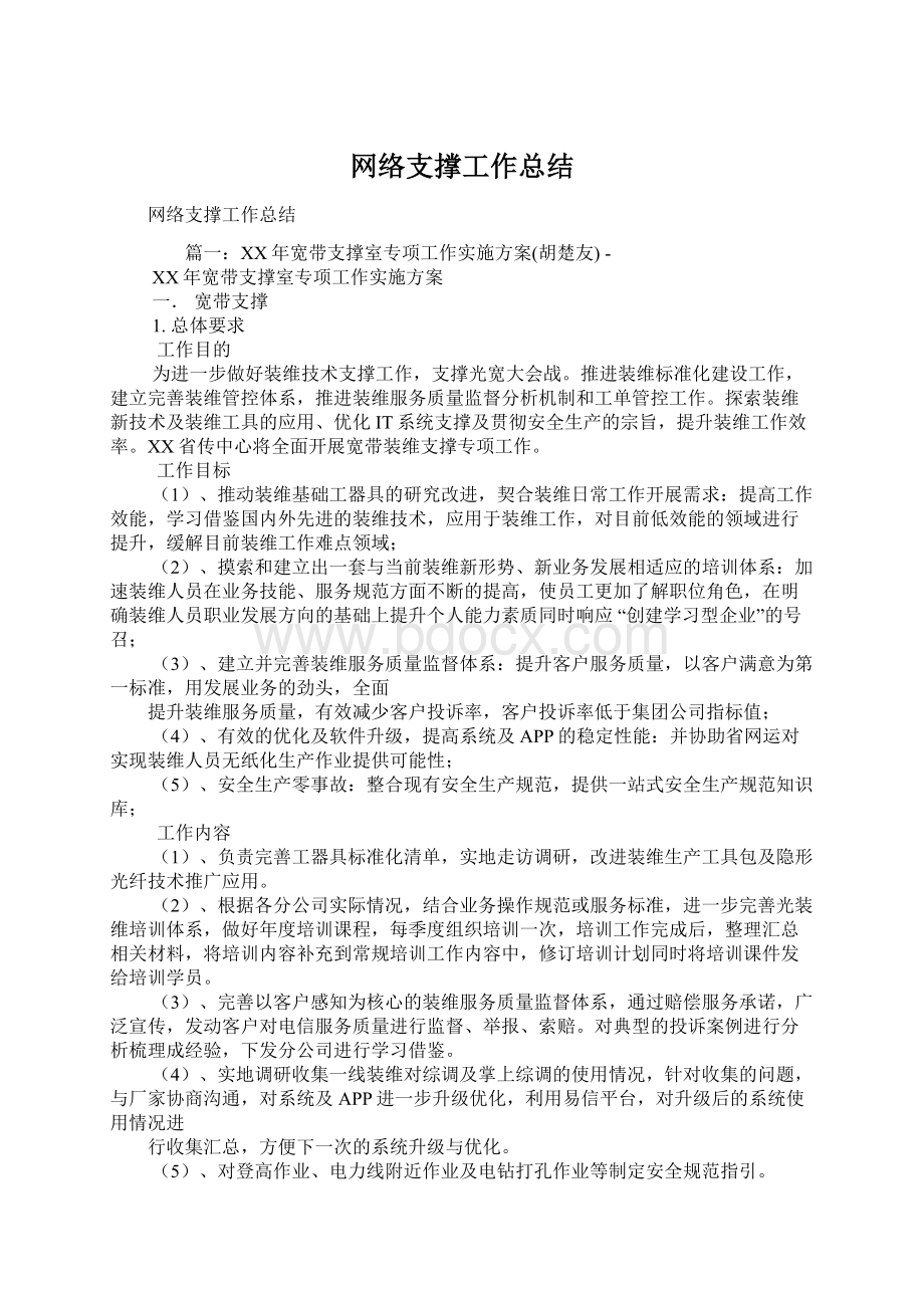 网络支撑工作总结文档格式.docx