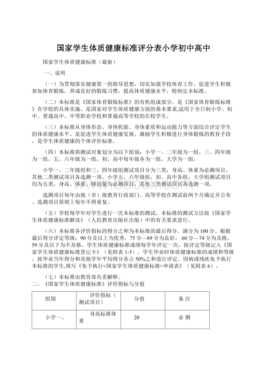 国家学生体质健康标准评分表小学初中高中.docx