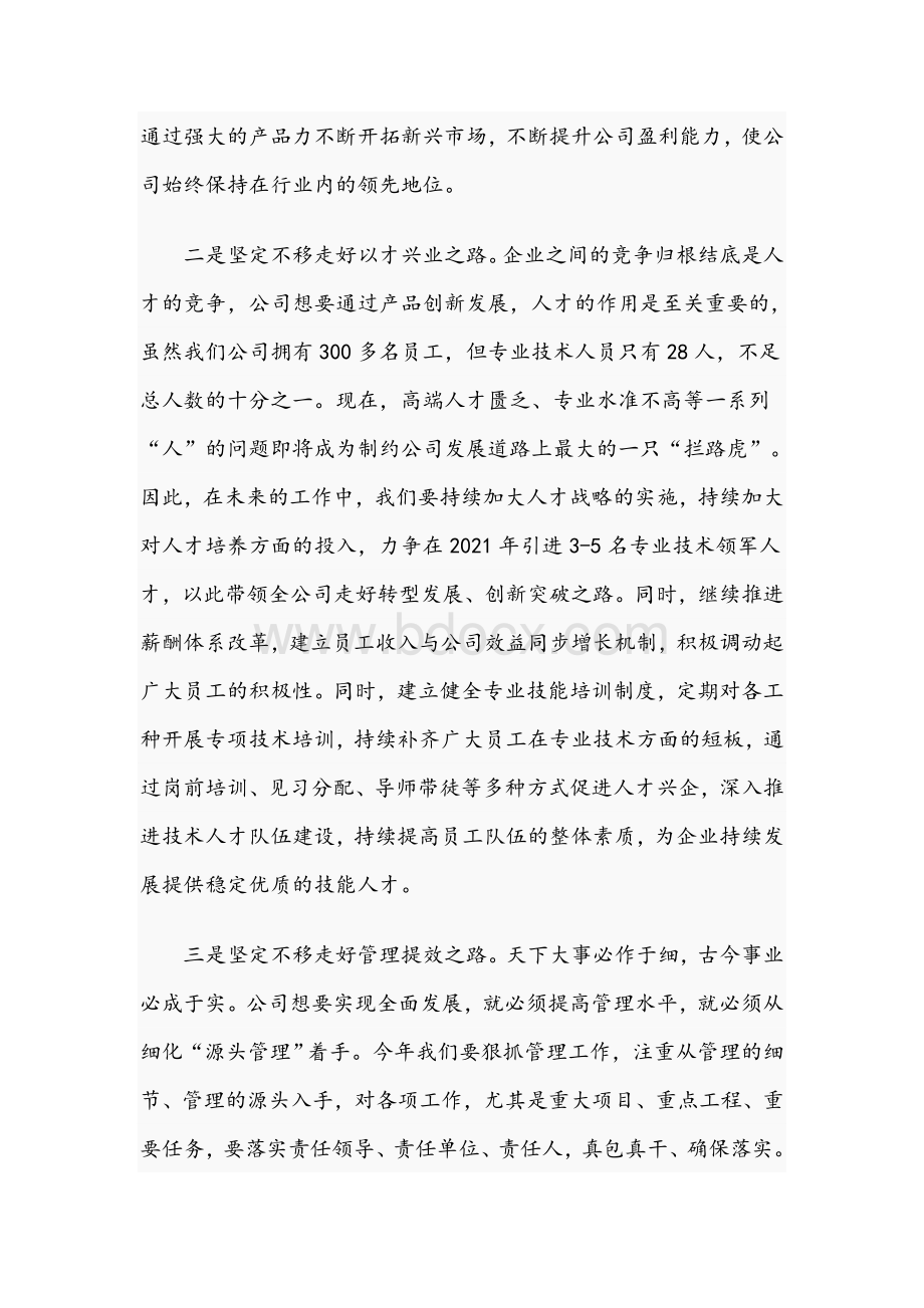 在公司2021年发展工作务虚会上的发言稿范文Word文档格式.docx_第3页