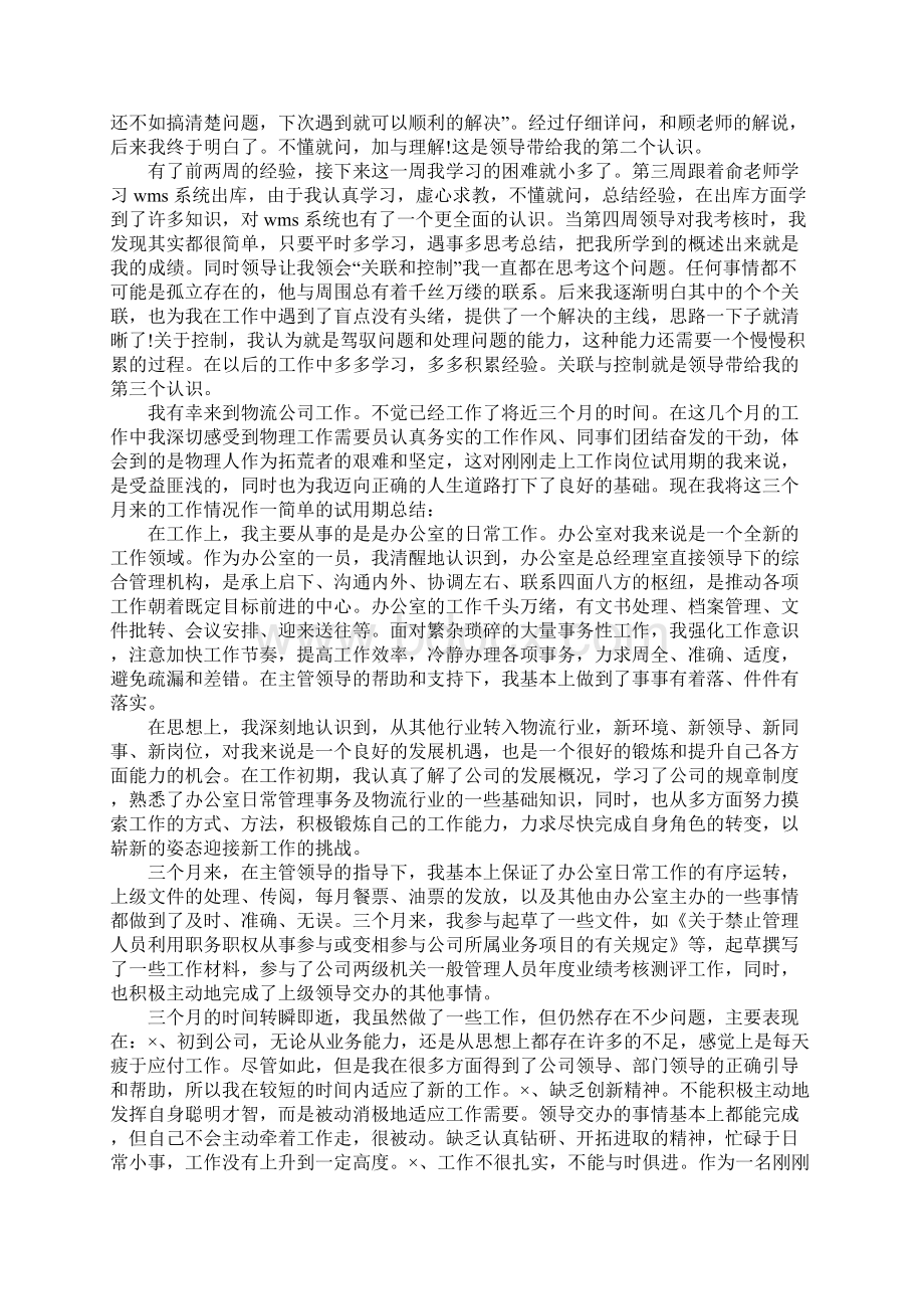 物流新任员工试用期工作总结精选.docx_第3页