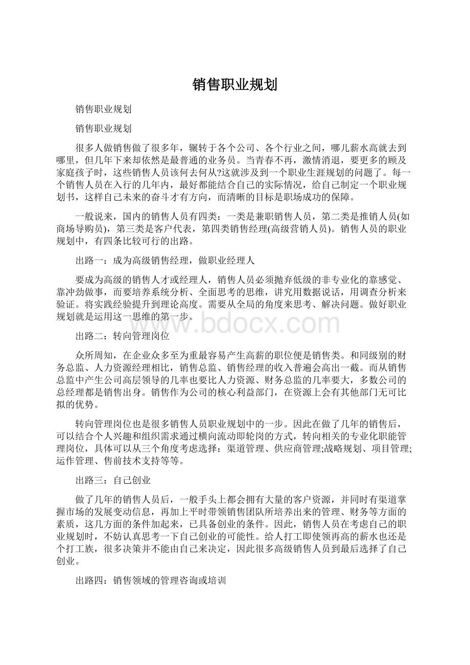 销售职业规划Word格式文档下载.docx