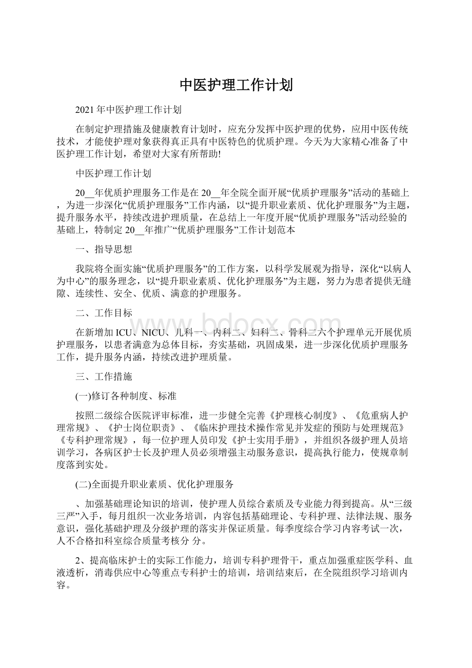 中医护理工作计划.docx