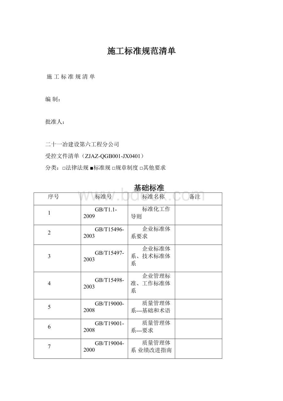 施工标准规范清单Word文档格式.docx