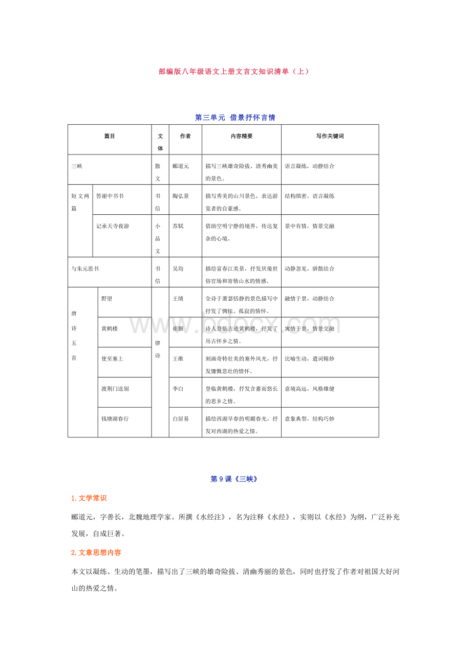 部编版八年级语文上册文言文知识清单.doc_第1页