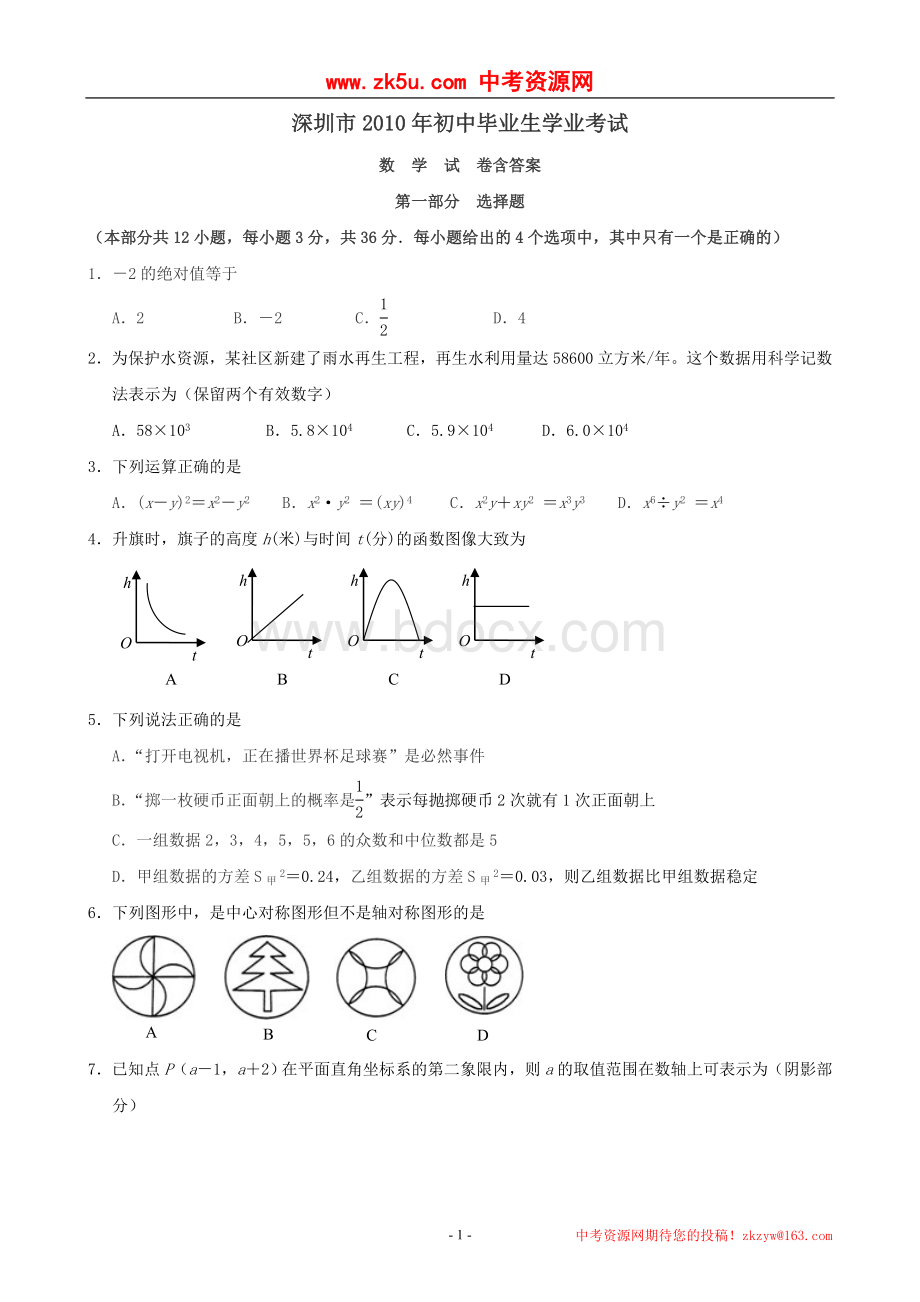 广东深圳中考数学及答案Word文档下载推荐.doc_第1页