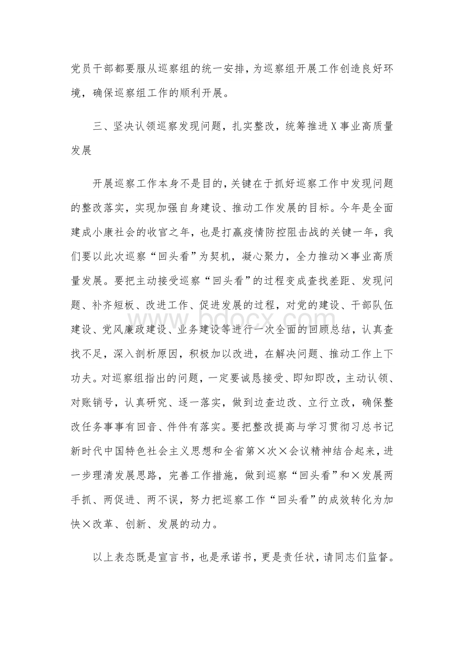 2021年党组巡察工作动员会上的表态发言范文文档格式.docx_第3页