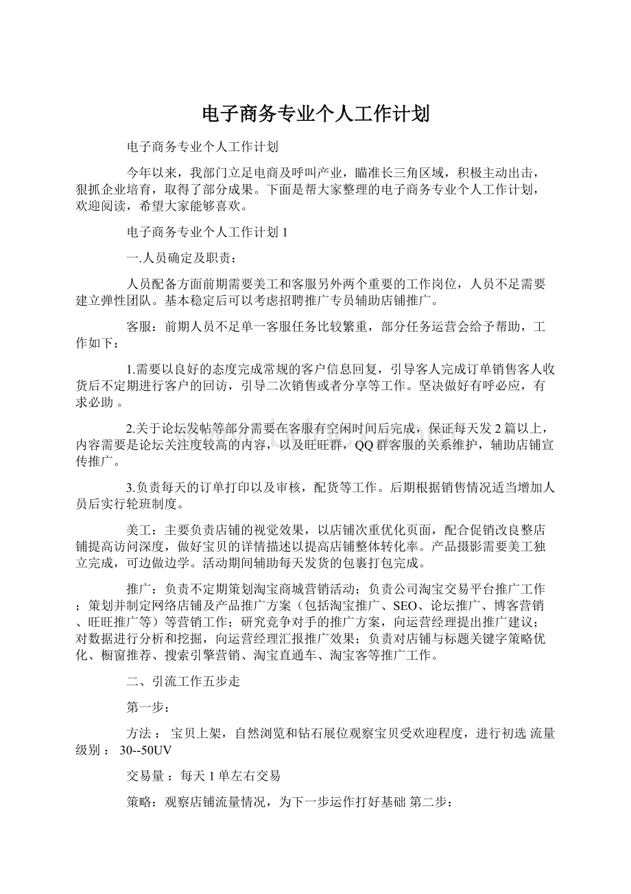 电子商务专业个人工作计划.docx_第1页