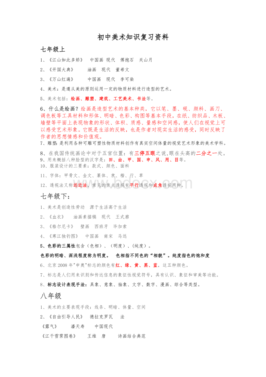 人教版美术测评知识点整理Word格式.docx