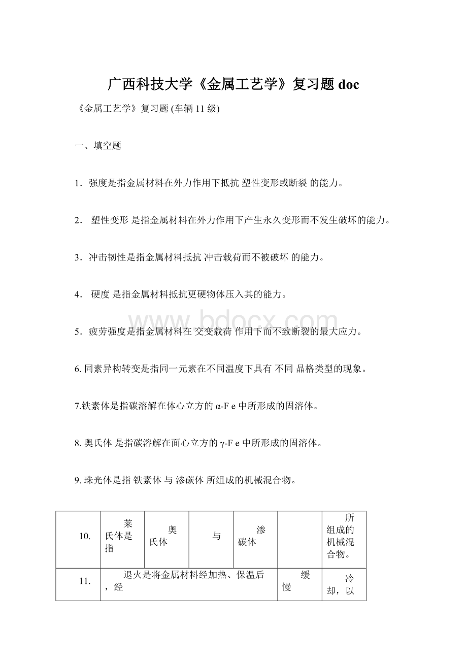 广西科技大学《金属工艺学》复习题docWord文档格式.docx