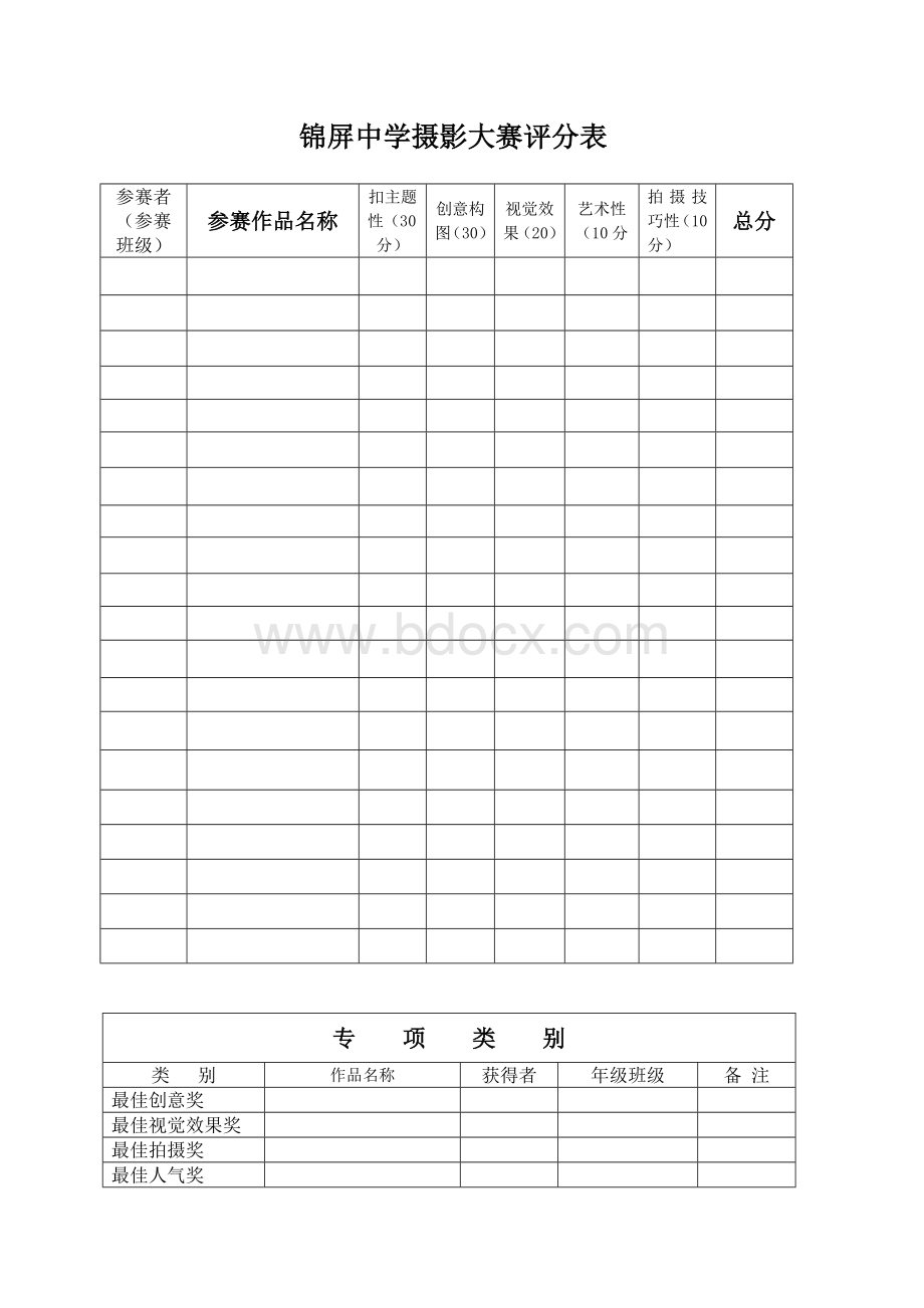 摄影大赛评分表.doc_第1页