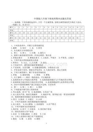 中图版七年级下册地理期末试题及答案Word文件下载.doc