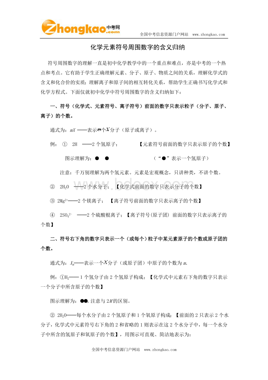 初中化学元素符号周围数字的含义归纳总结.doc_第1页