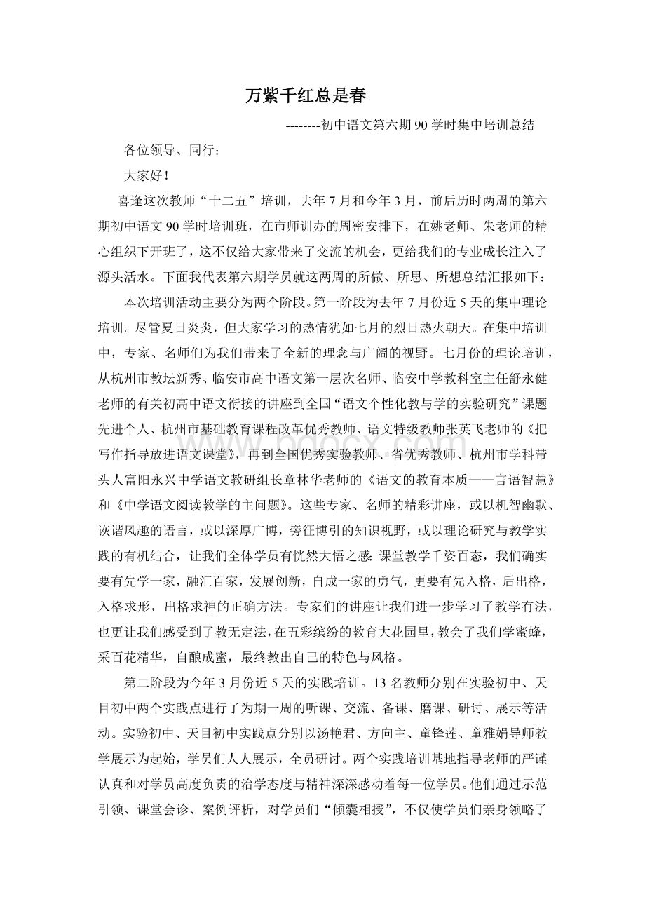 初中语文教师90学时培训总结.docx