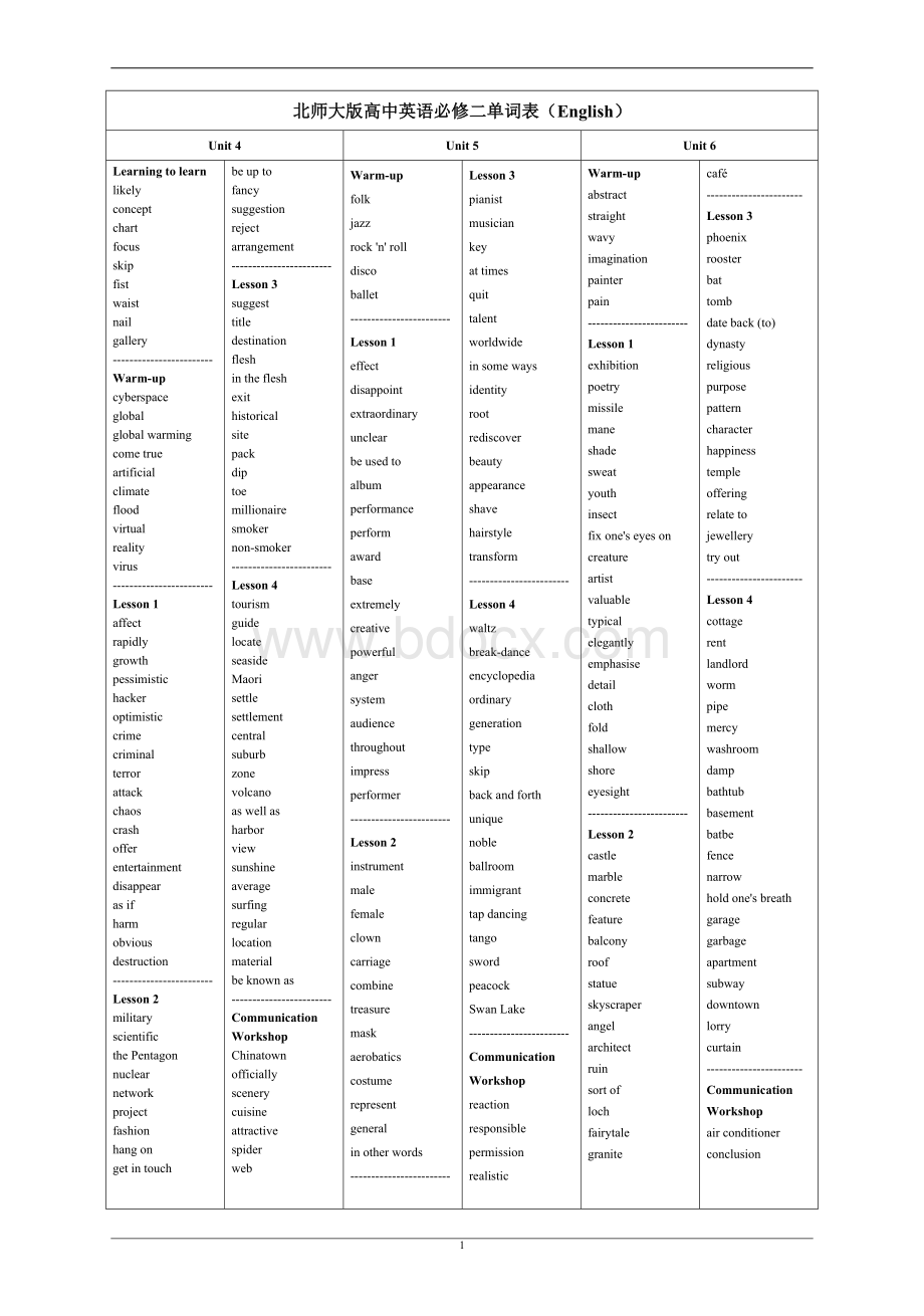 北师大版高中英语必修二单词表.doc_第1页