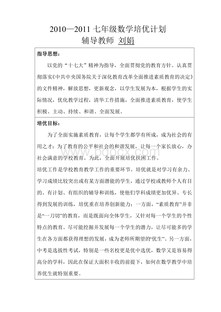 培优转困计划表Word文件下载.doc