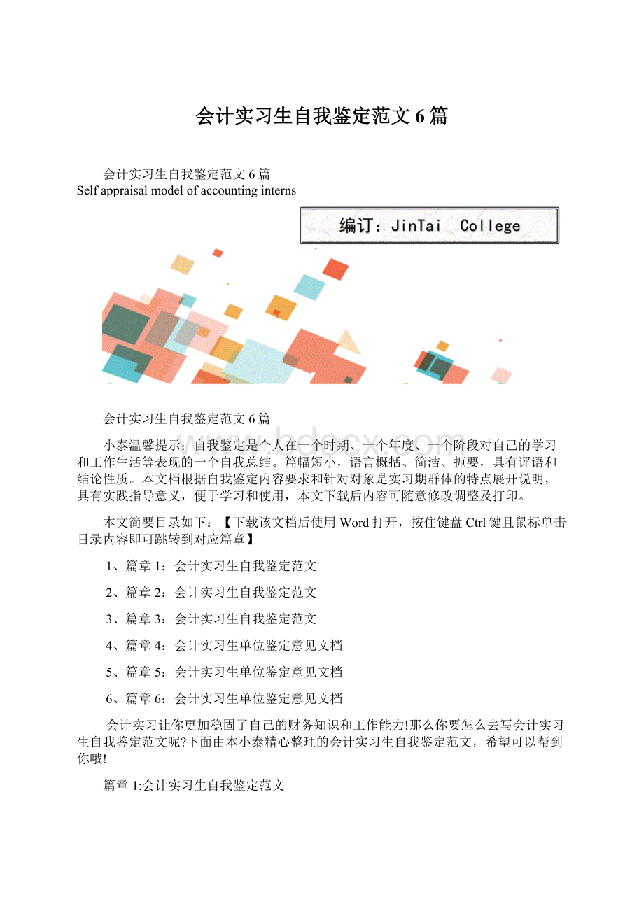 会计实习生自我鉴定范文6篇文档格式.docx