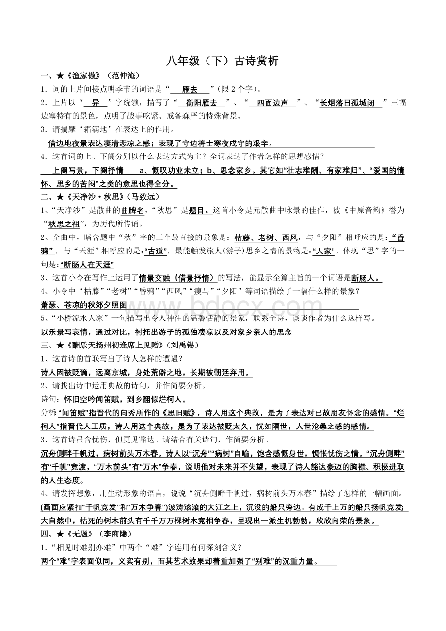 苏教版八年级(下)语文古诗赏析复习整理Word文件下载.doc