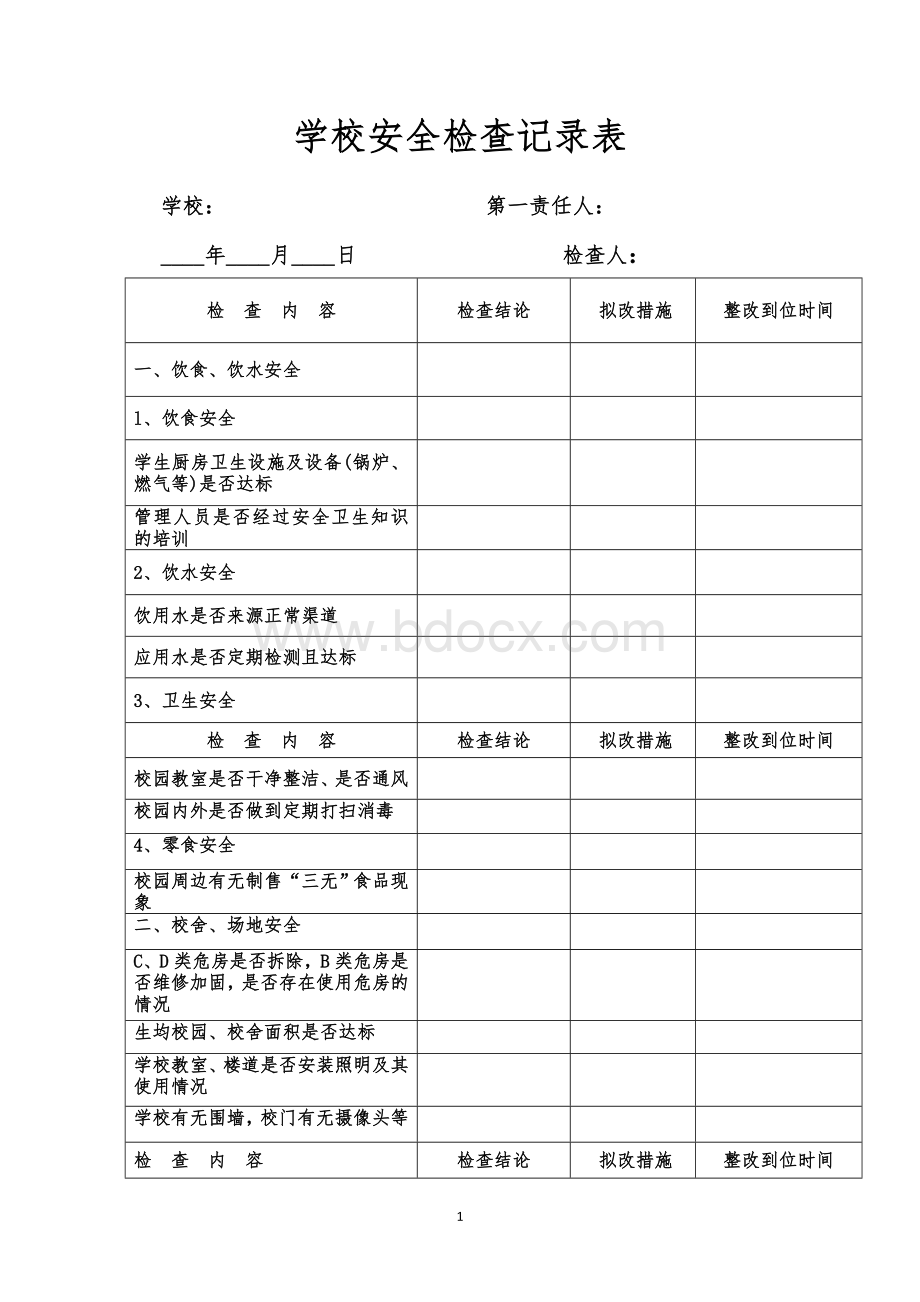 学校安全检查记录表1文档格式.doc_第1页