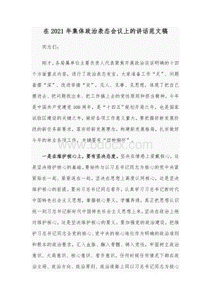 在2021年集体政治表态会议上的讲话范文稿Word文件下载.docx