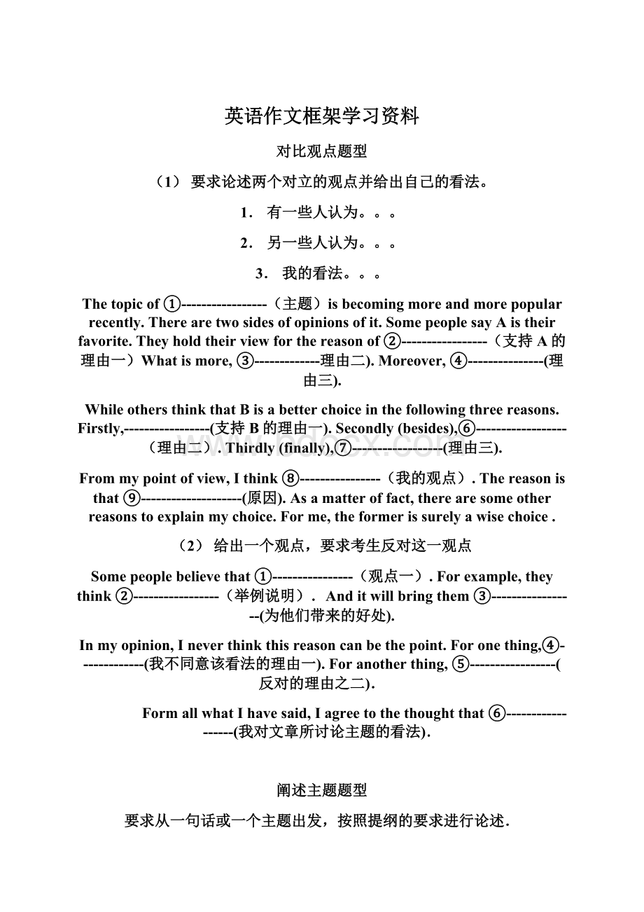 英语作文框架学习资料Word下载.docx_第1页