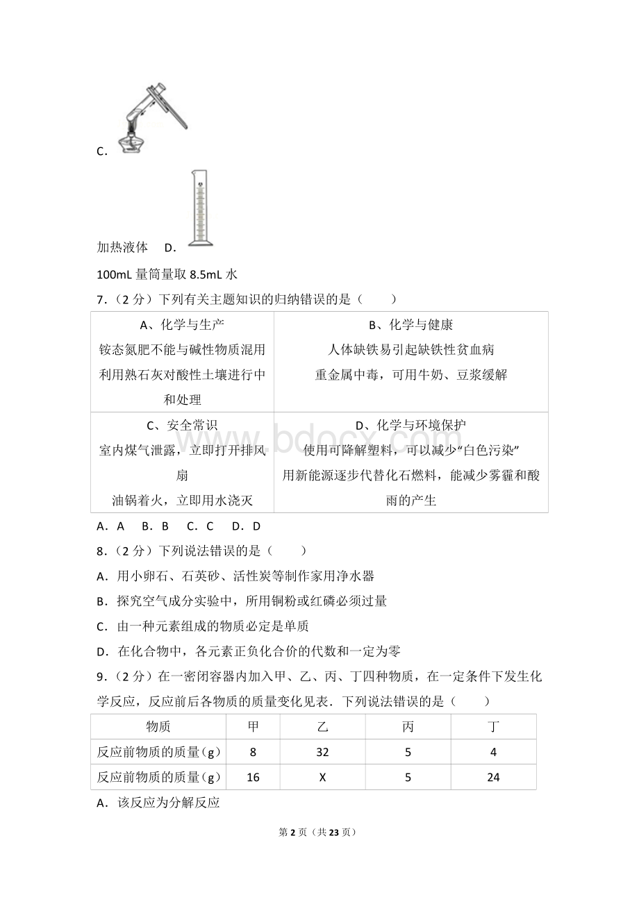 四川省巴中市中考化学试卷及解析.doc_第2页