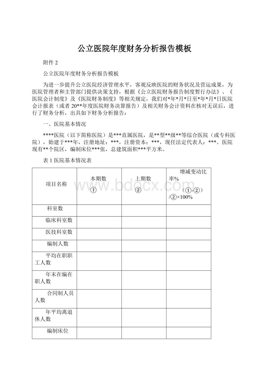 公立医院年度财务分析报告模板Word文档下载推荐.docx